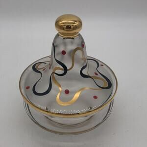Vintage Art Deco Lidded Candy Dish Hand-painted Gold Blue 7.5"H